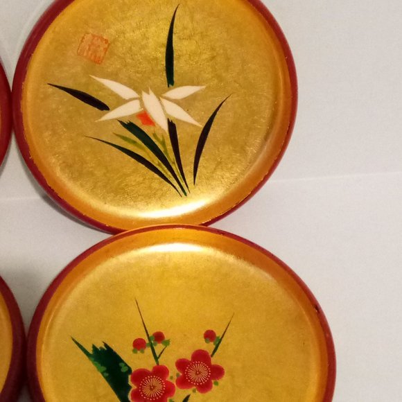 Vintage Mid-Century Wood Lacquerware Gold Gilt Bowls Signed - Picture 4 of 8